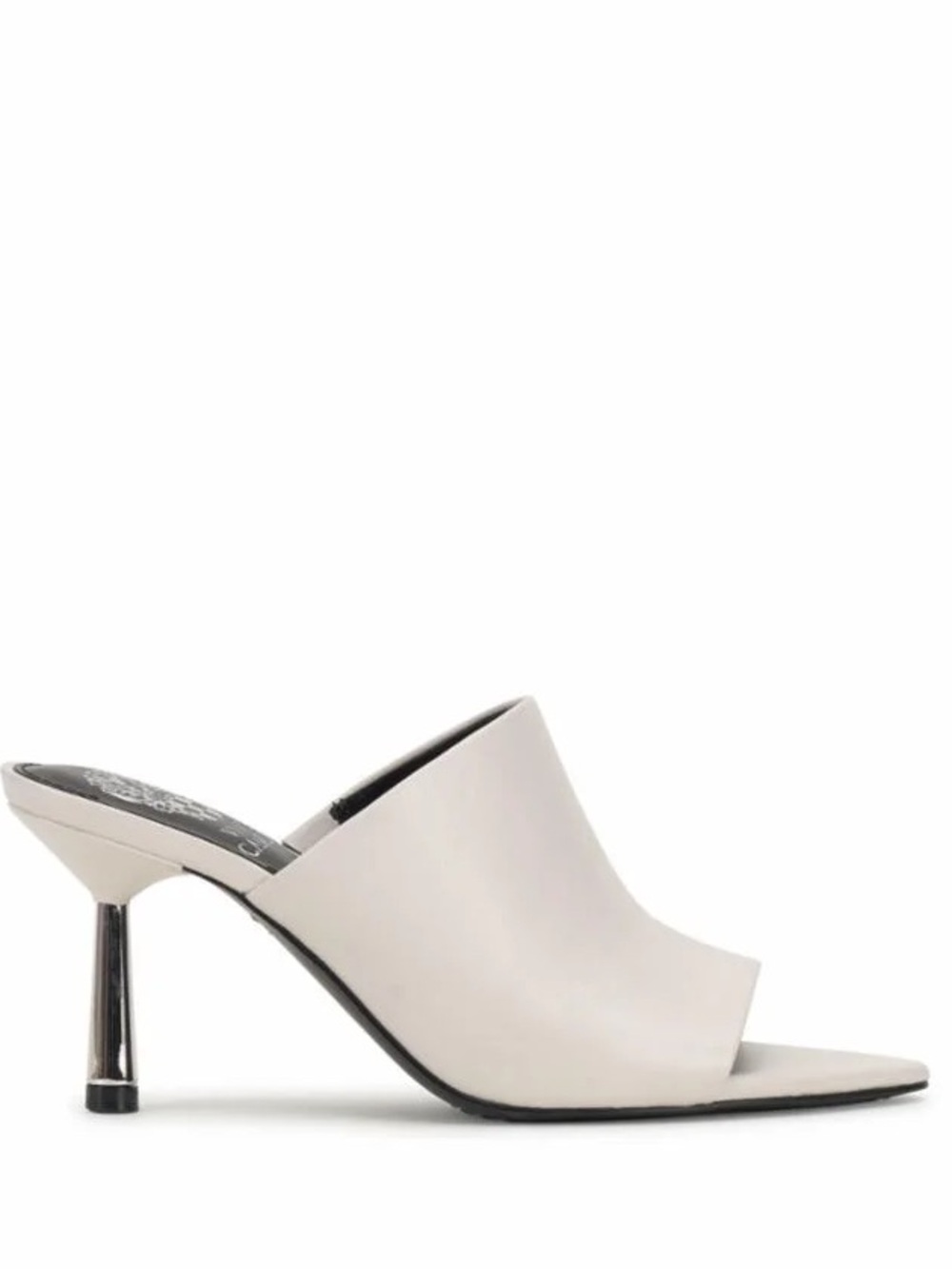 Vince Camuto Pileesa White Leather Mules Slides Sandal Silver Metal Heel 8.5 - Picture 3 of 9